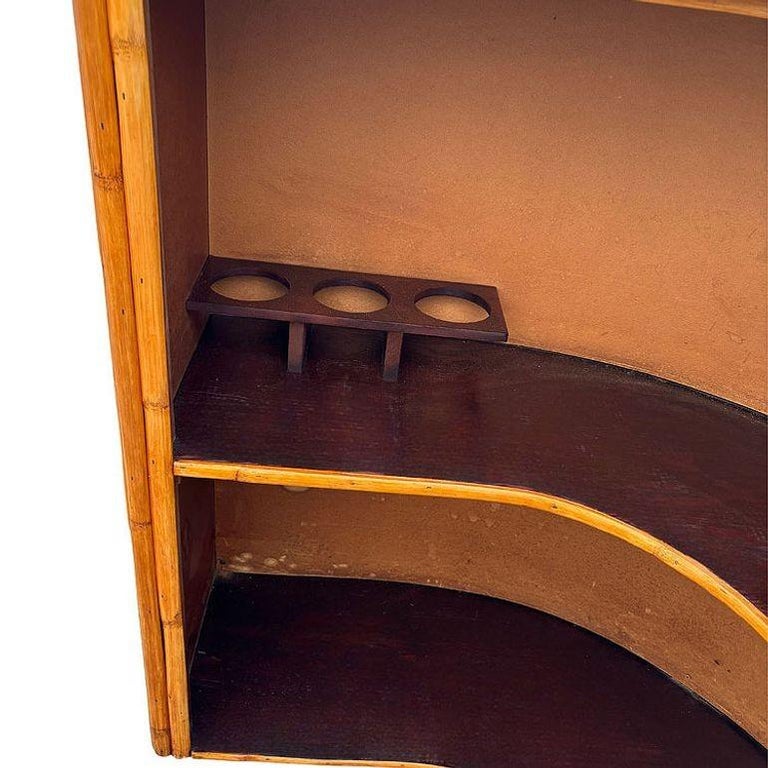Restored Horizontal Stacked Restored Rattan L-shaped Corner Bar w/ Foot Rest