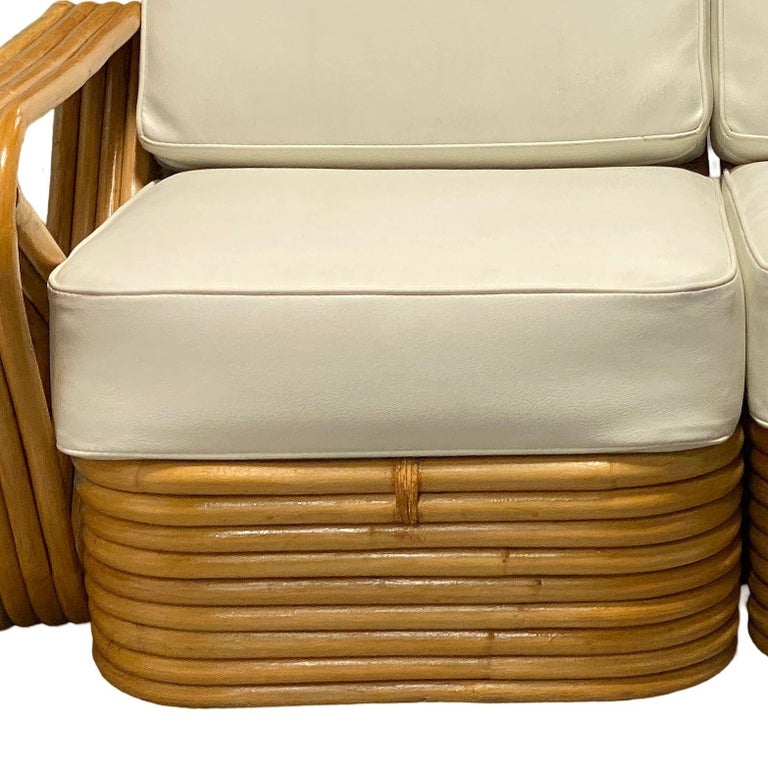 Restored Frankl Style Four-Strand Square Pretzel Rattan Sectional Settee