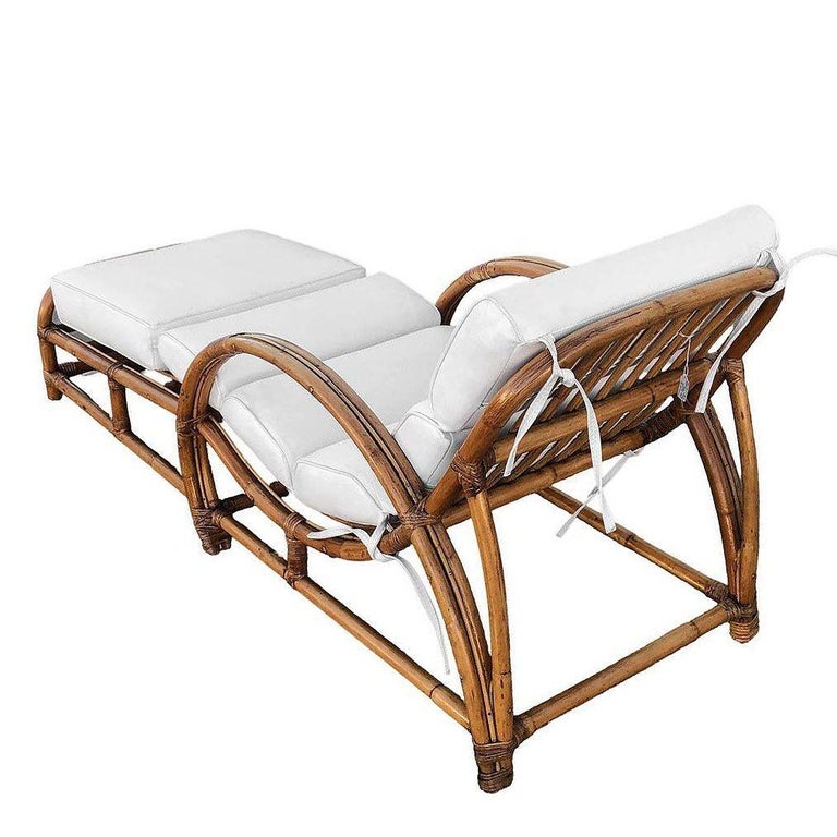 Restored Two-Strand "Half Moon" Rattan Cup Seat Chaise Lounge