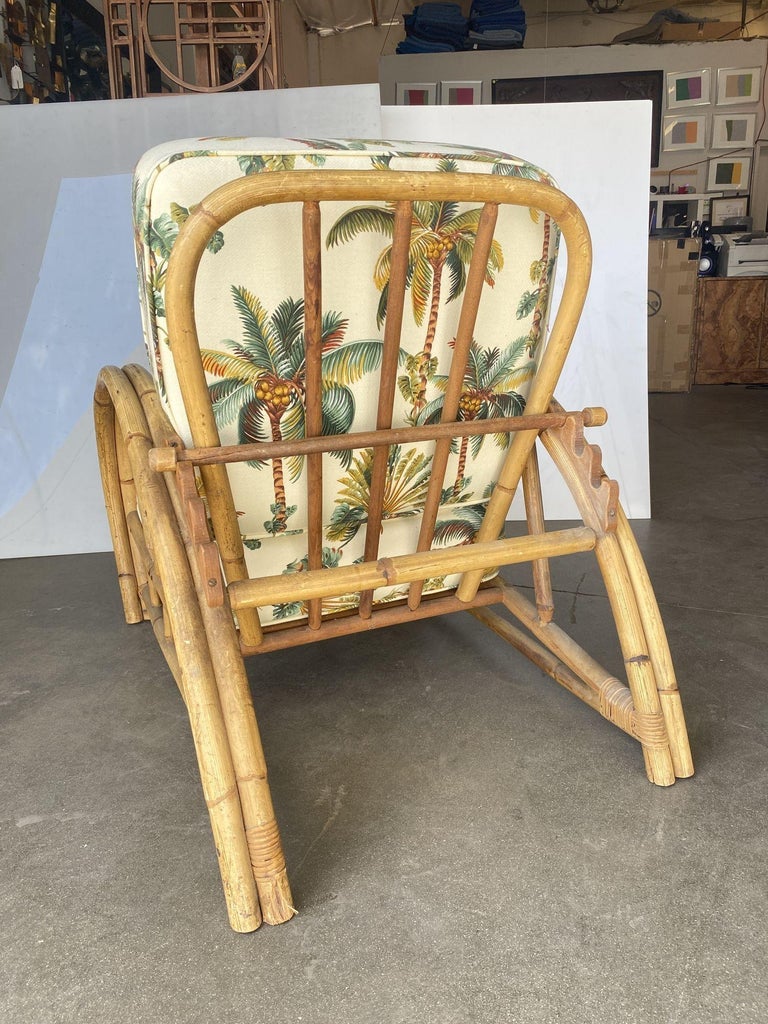 Restored 2-Strand Half Moon Rattan Lounge Chair w/ Adjustable Back & Ottoman