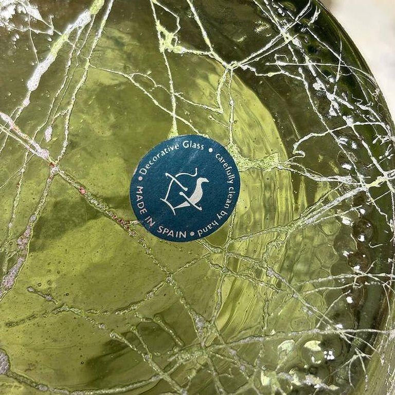 Spanish Mid Century Spaghetti String Green Art Glass String Decanter Bottle