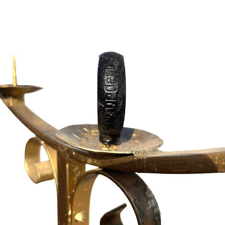 Hollywood Regency Brass-tone Floor Standing Candelabra w/ Claw-foot Base, Pair
