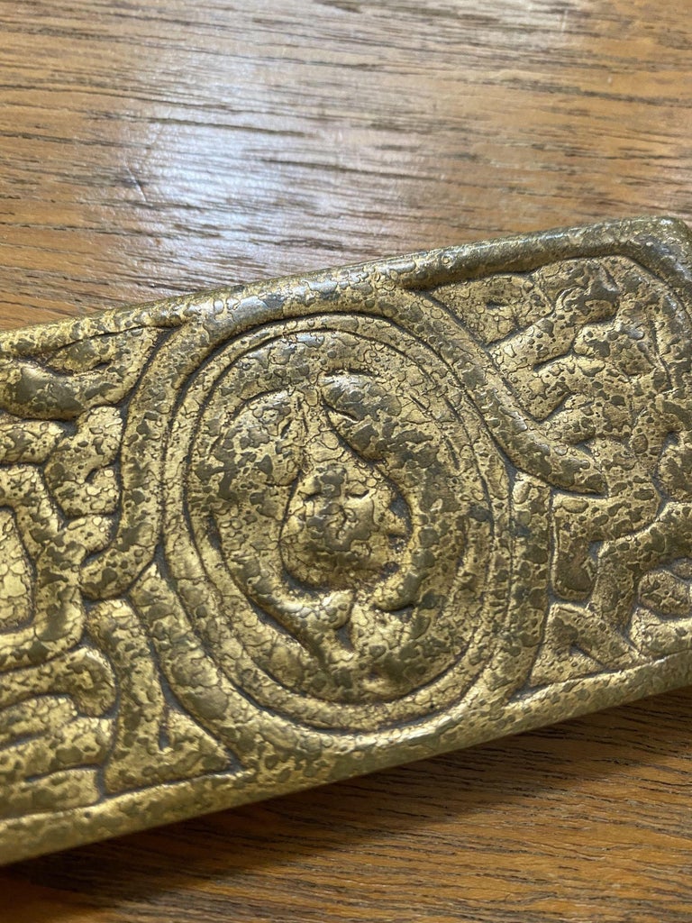 Tiffany Studios Gold Dore Bronze Acid Etched Zodiac 19" Blotter Ends, Pair #994