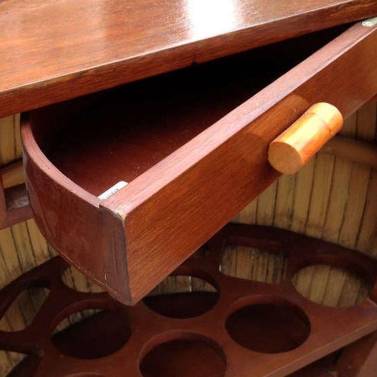 Restored Large 1940s Rattan and Mahogany Pumpkin Bar
