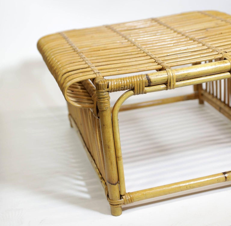 Restotrf Skeleton Italian Pencil Reed Rattan Ottoman, style of Frank Albini