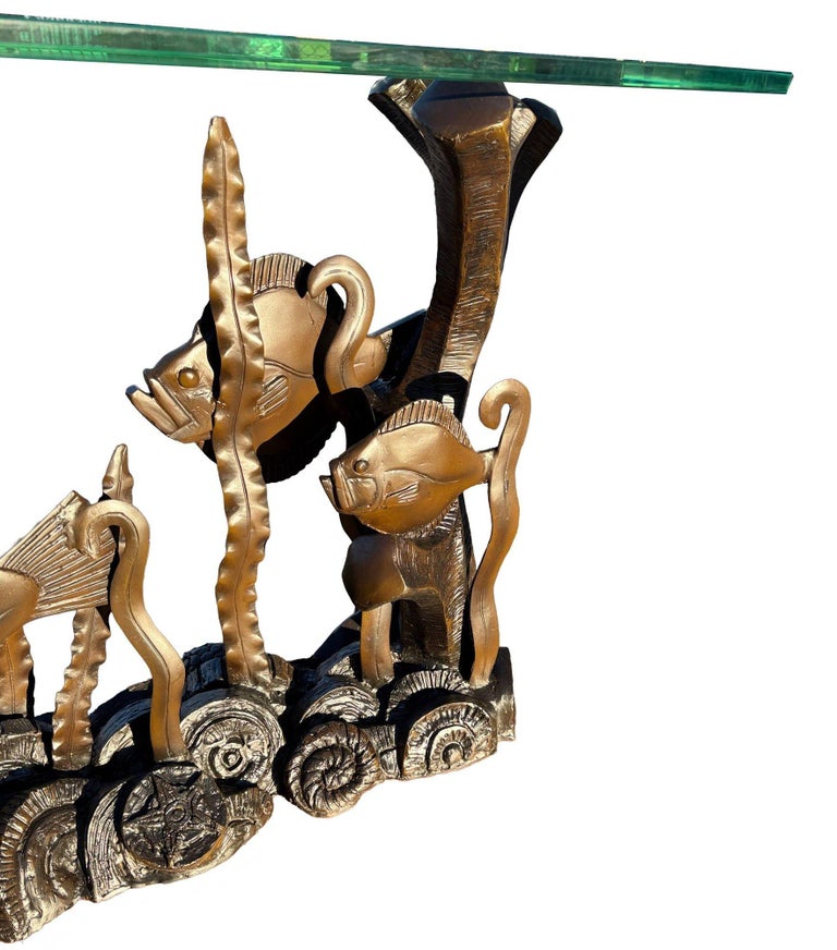 Aquatic Marcel Bouraine "Turbot" Bronze Art Deco Console Table by Phyllis Morris