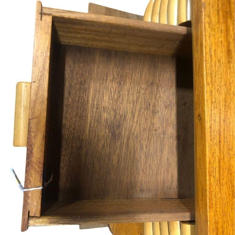 Restored Frankl Inspired Stacked Rattan Streamline Side Table w/ Floating Shelf