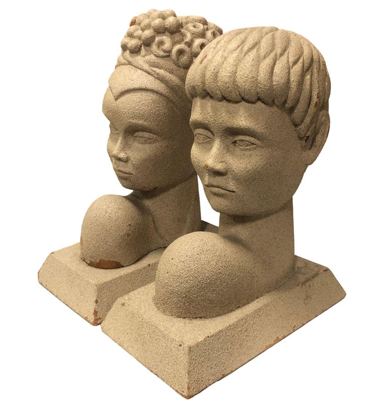 Mid-Century Modern Hawaiian Male and Female Bookends, Pair