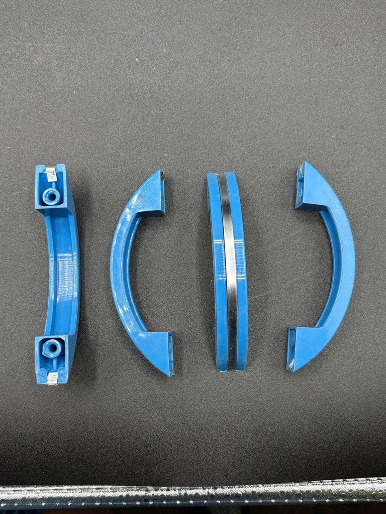 Art Deco Blue Bakelite Drawer Pulls w/ Chrome Strip, Set of 14