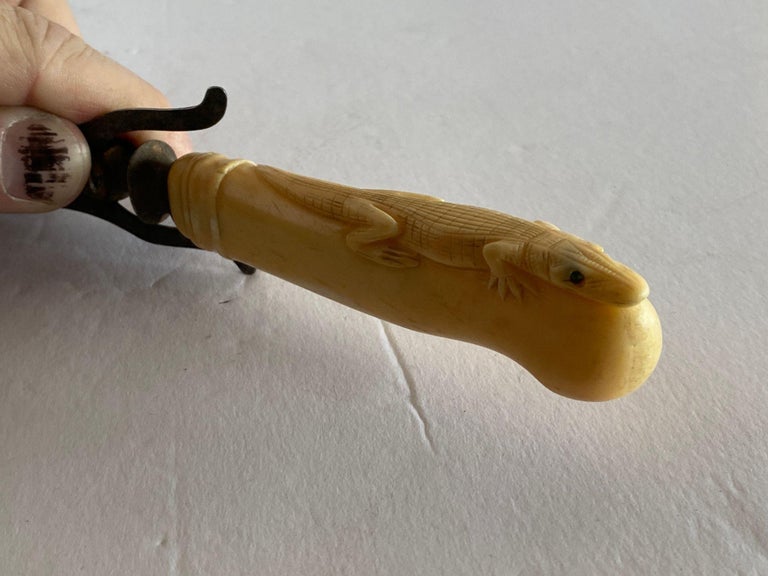 19th Century Hand-Carved Bone Alligator Handled Culinary Carving Set