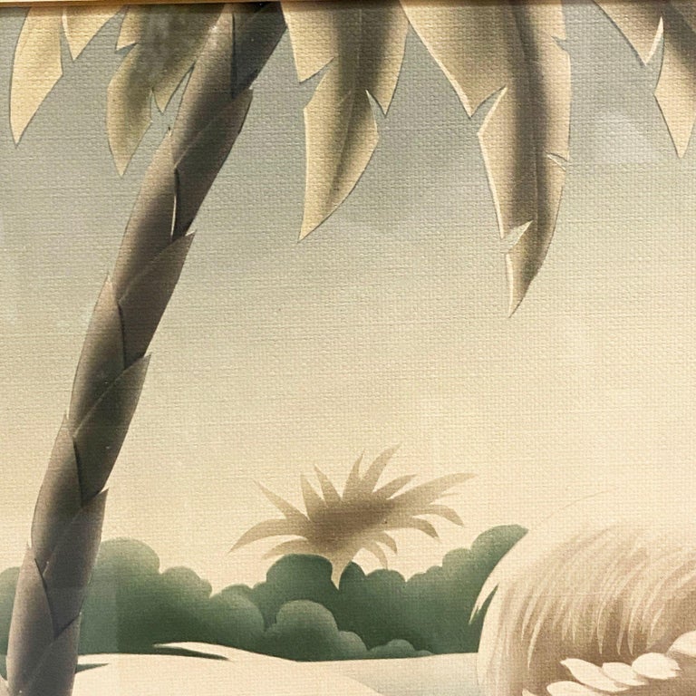 1940s Tropical Drinking Flamingo Scenic Print, Framed by Billy Seay for Turner