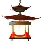 Mid-Century Pagoda Enameled Red Metal & Gold-Tone Tole Chinoiserie Chandelier