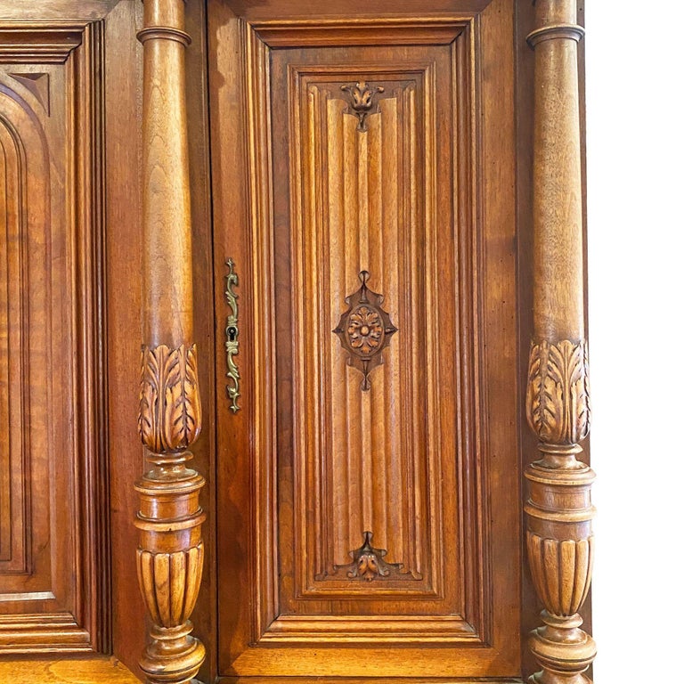 19th Century French Henry II Renaissance Carved Walnut Buffet Sideboard Cabinet