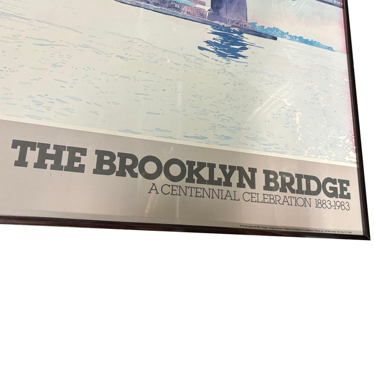 1983 "The Brooklyn Bridge" Watercolor Lithograph Poster by David Lingwood Framed