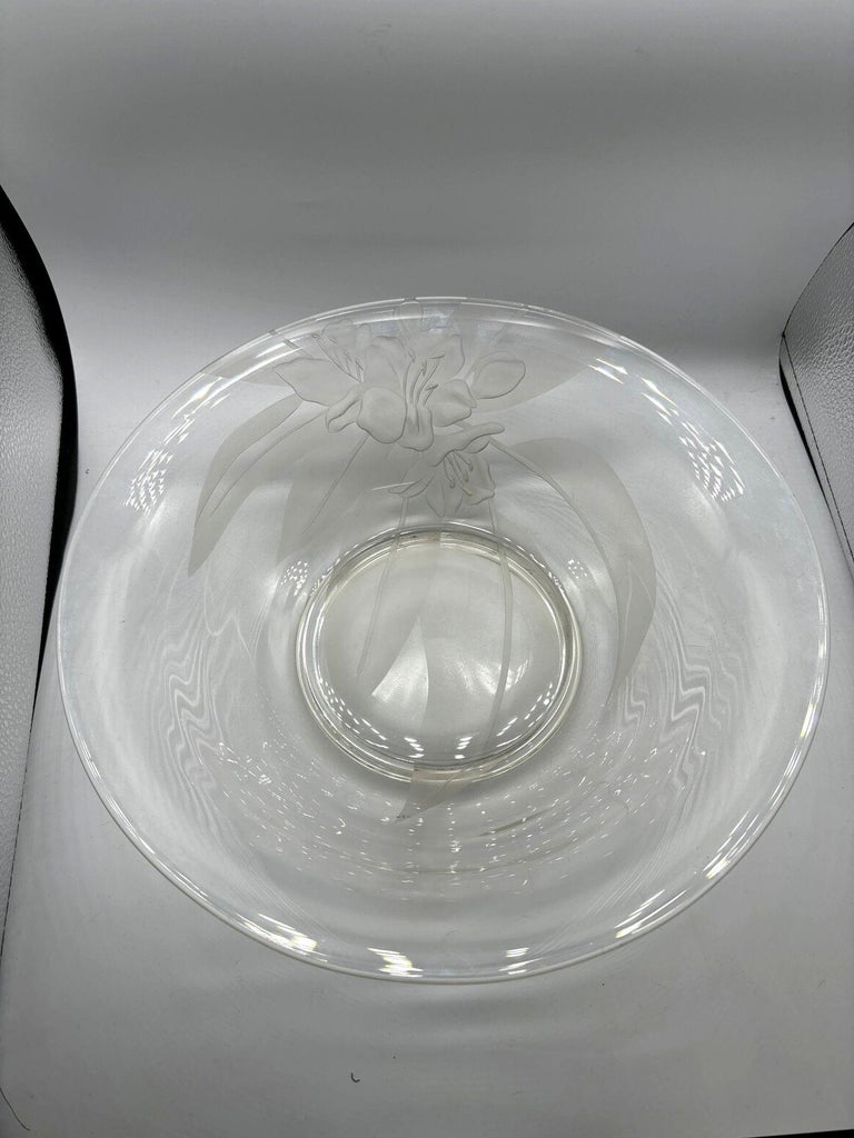 Vintage 1950's Dorothy Thorpe Etched Art Glass Hibiscus Bowl