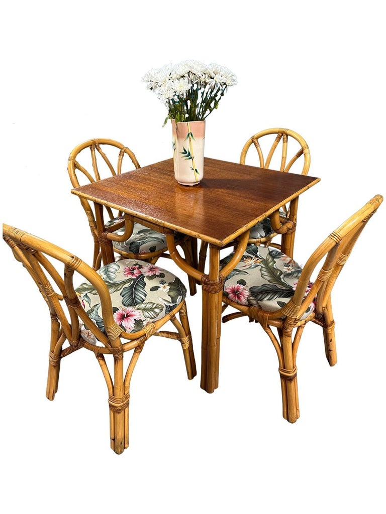 Restored Rattan 3-Strand "Hour Glass" Dining Table & Chairs Dining Set