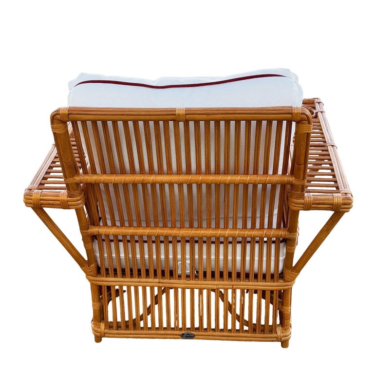 Art Deco Presidents Stick Reed Rattan Nantucket Lounge Armchair & Ottoman Set