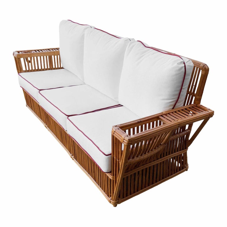 Restored Art Deco Presidents Nantucket Stick Reed Rattan Nantucket 3-Seat Sofa