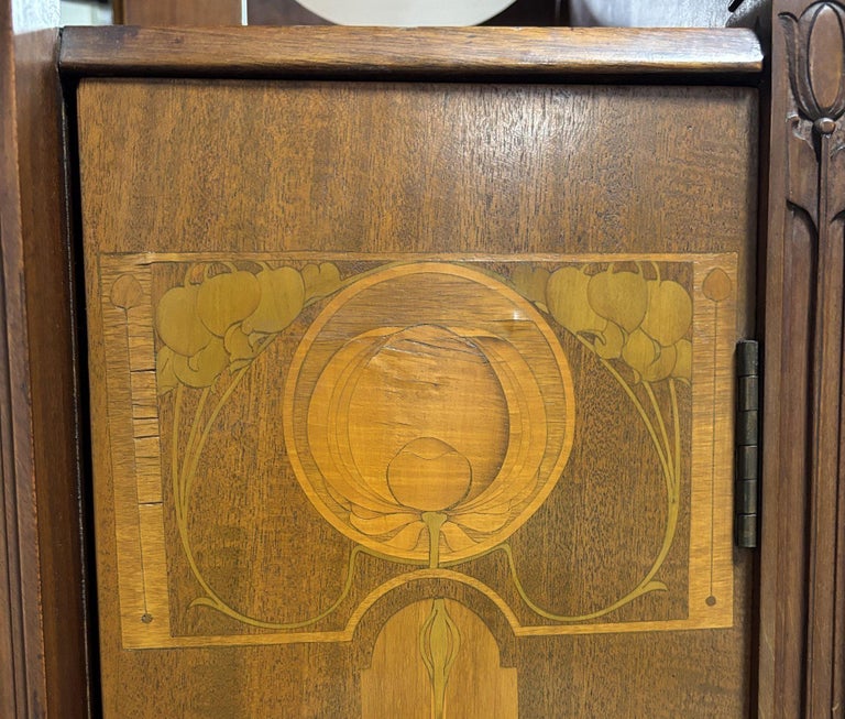 Antique Art Nouveau Mahogany and Floral Marquetry Display Cabinet