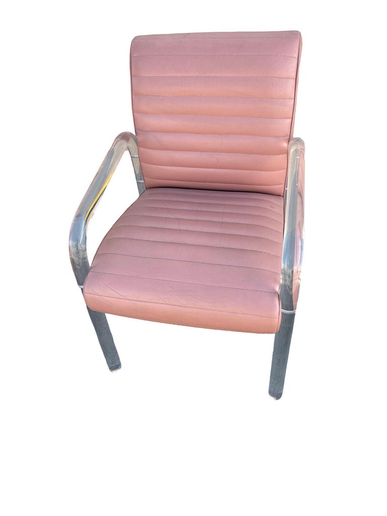 Lucite and Leather Lounge Chairs by Leon Frost, Signed