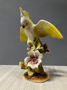California Pottery Ceramic Tropical Cockatoo on Hibiscus Branch Statue