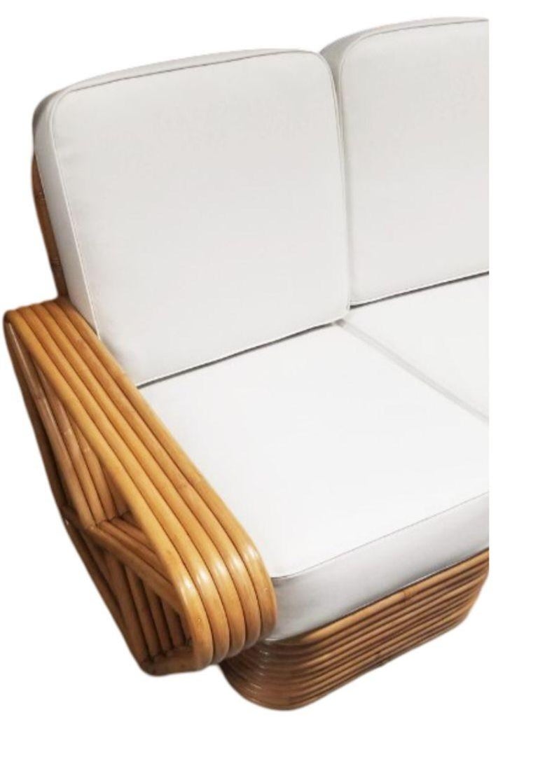 Restored MCM Rattan Five Strand Square Pretzel Sofa, Lounge Chair Livingroom Set