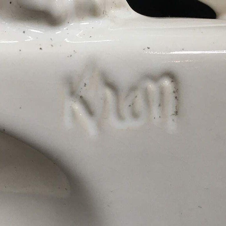 White Ceramic "Sportsman Panther" TV Lamp signed Kron, 1955
