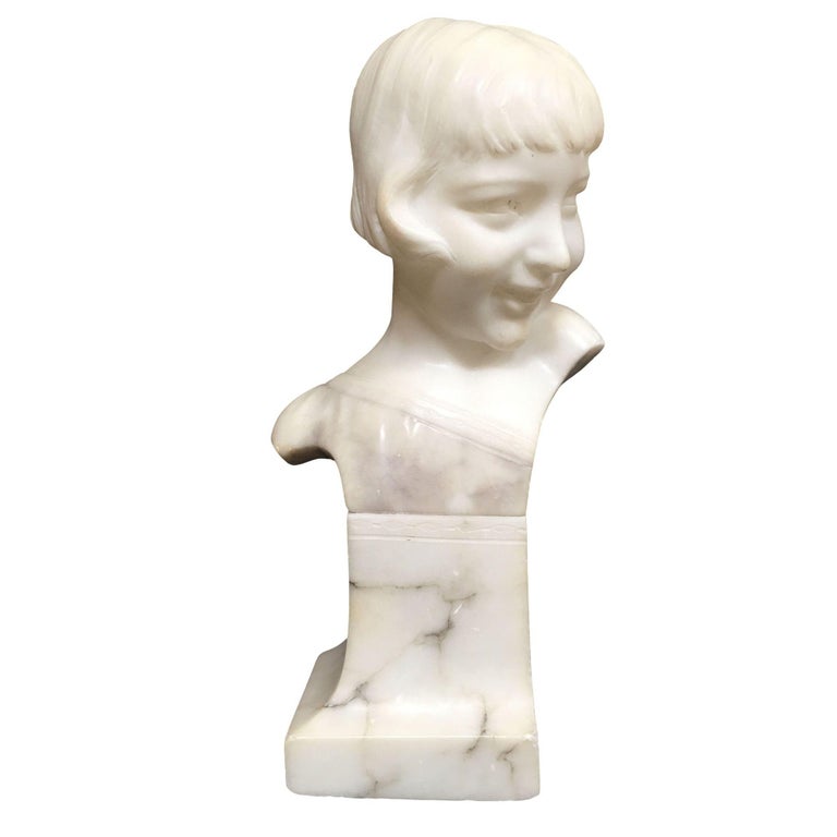 Hand Carved Boy and Girl Alabaster Bust Set