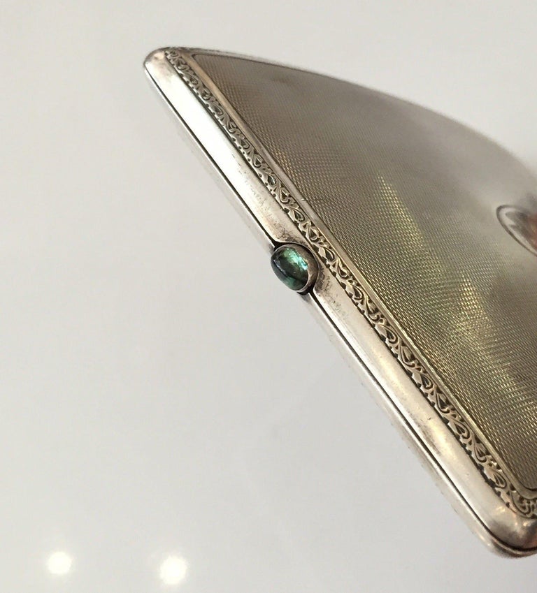 German Sterling Silver Cigarette Case with a Sapphire Stone