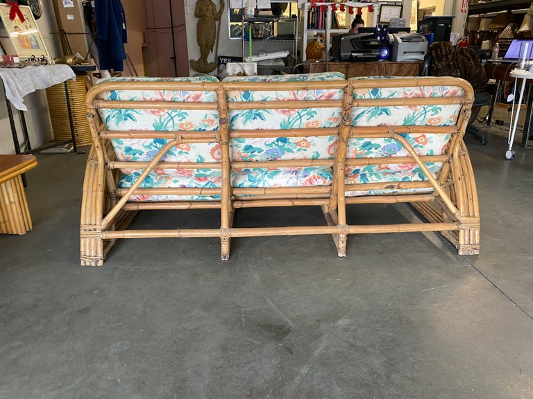 Restored Double D Loop Half Moon Rattan Four-Strand 3 Seater Sofa