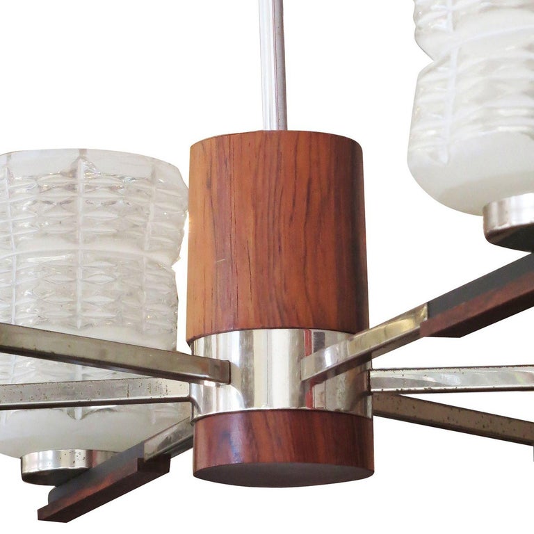 Italian Sputnik Chandelier in Rosewood Chrome with Glass Shades