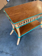 Restored Presidential Stick Reed Rattan TV Stand/Console Table w/ Mahogany Top