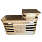 Paul Frankl-Style Stacked Rattan Side Tables with Mahogany Top, Pair, circa 1930