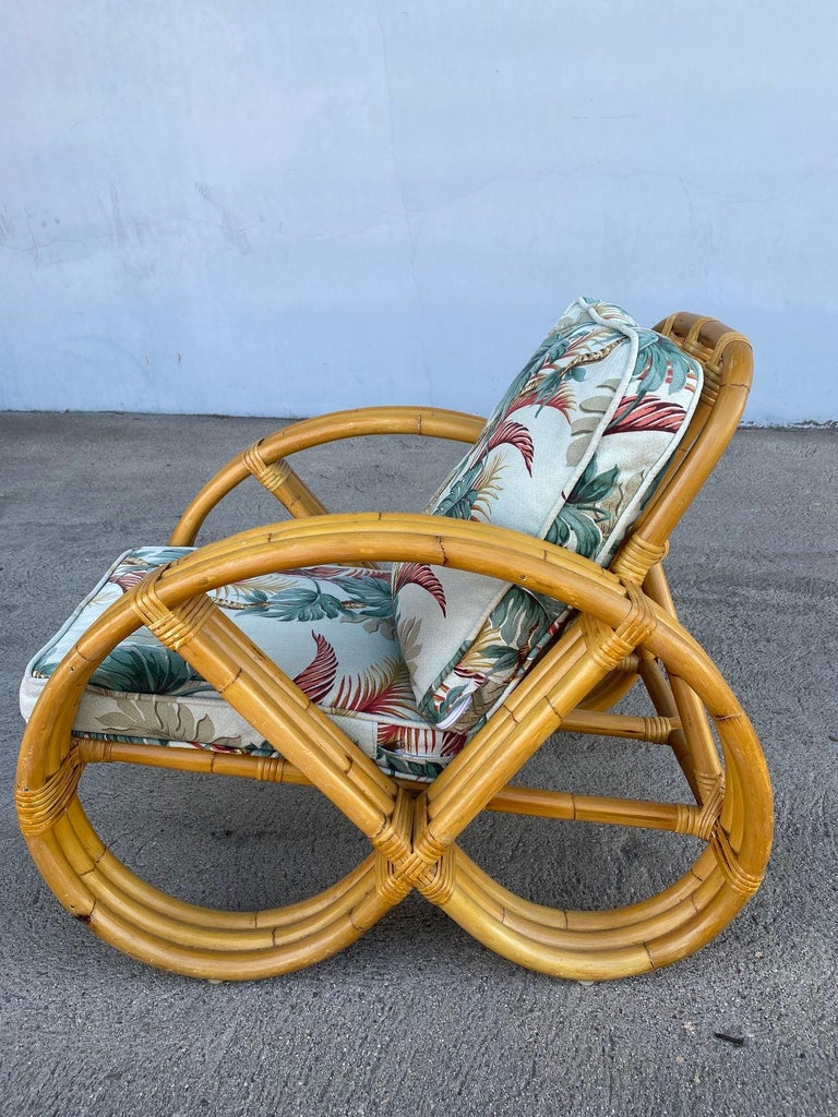 Rare 3-Strand Child Size Round Full Pretzel Rattan Sofa & Lounge Chair Set