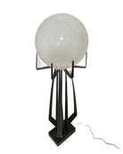 Brutalist Wrought Iron Sculptural Floor Lamp with Glass Shade by Jean Maylon