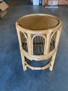 Restored Single Strand Rattan Side Table W/ Grill Top, Pair