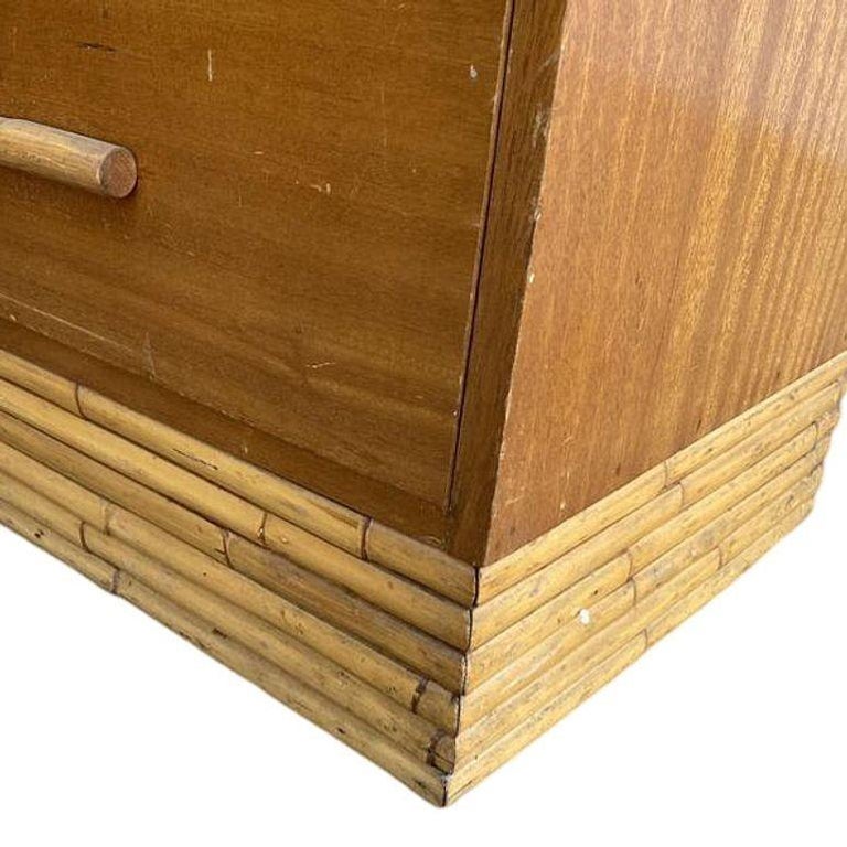 Restored Mid-century Waterfall Highboy Mahogany Dresser W/ Stacked Rattan Base