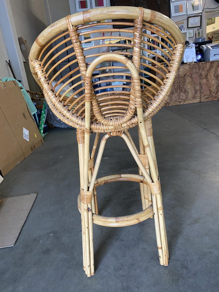 Restored Stick Rattan Bar Stools in the Manner of Albini, Pair