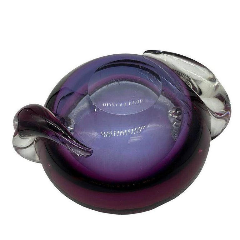 Hand Blown Amethyst Tone Murano Weighted Cased Art Glass Ashtray by Seguso