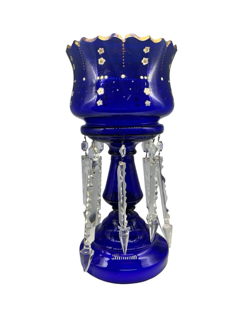 Victorian Cobalt Glass Hand-Cut and Gilded Luster Vase