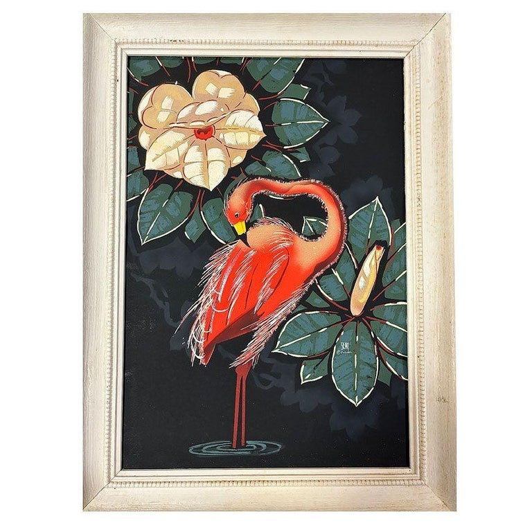Pair of Mid Century Pink Flamingo Airbrush Prints by Billy SEAY in Frame