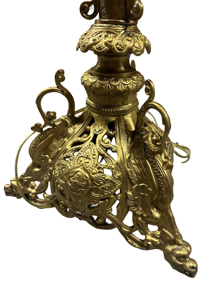 Hollywood Regency Neo-Gothic Scrolling Solid Brass Dragon Table Lamp