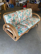 Rare Restored Double Tear Drop Stacked Rattan Lounge Chair Sofa Livingroom Set