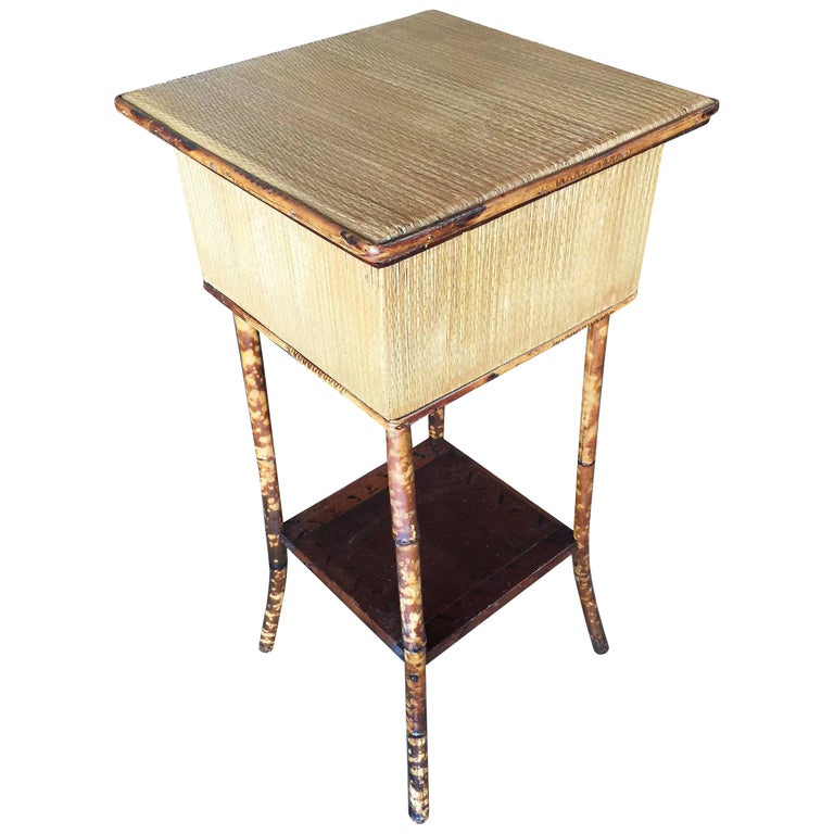 Restored Antique Tiger Bamboo Pedestal with Storage Box
