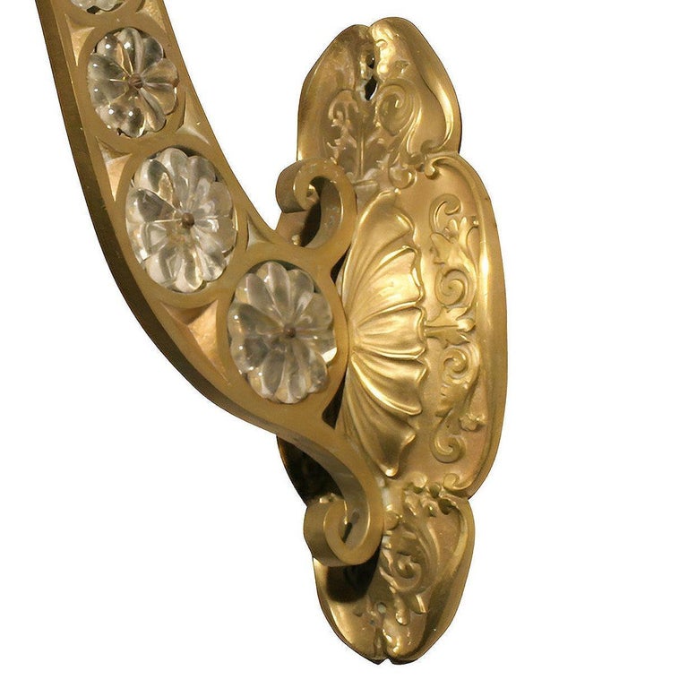 Belle Epoque Electric Scrolling Brass Crystal Sconce w Beaded Shade, 2 Available
