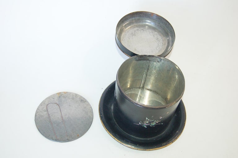 Vintage Post War Japanese Black Aboloni Round Tea Caddie Canister