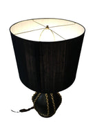 Large Midcentury Pottery Gold Tone Chain Lamps with Shade