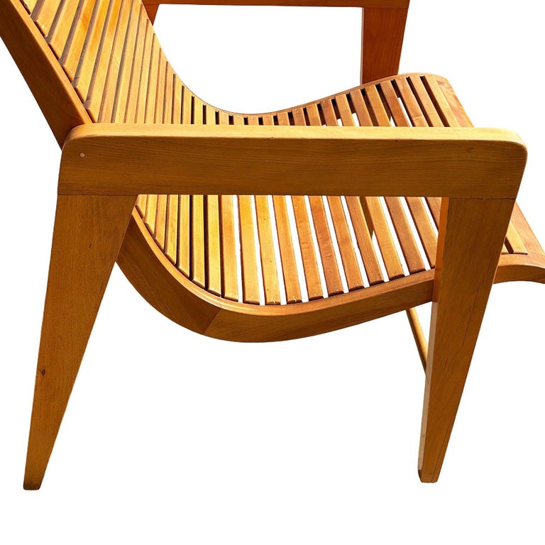 Bespooke Scandinavian Modern Blonde Slat Wood "Staple" Arm Lounge chair