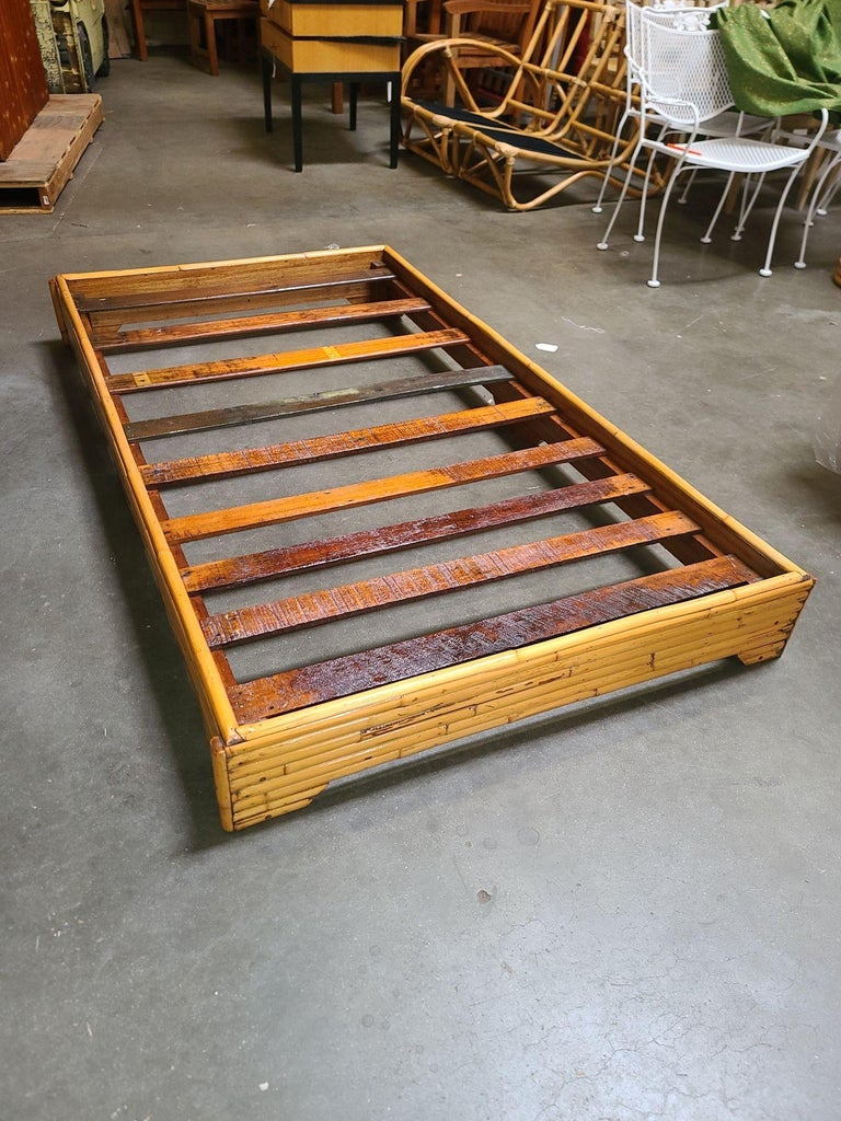 Restored Mid-Century Stacked Rattan Bed Sofa Daybed