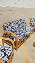 Restored Arch Arm Rattan Loung Chair & Sofa Living Room Set w/ Ottoman